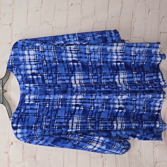 NYDJ Blue/White Watercolor Button 3/4 Sleeve Flowy Blouse Boho Chiffon Size 3x - Picture 10 of 16